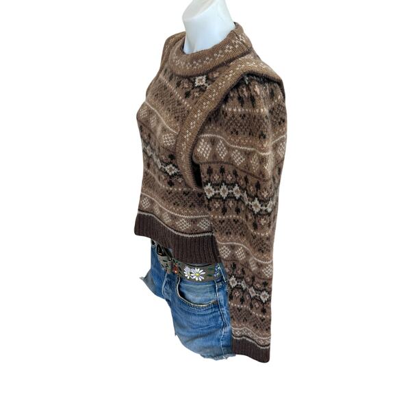 SEA New York Brown Fair Isle Sweater MEDIUM Wool Cottage Puff Sleeves Retro $400 - Picture 8 of 10